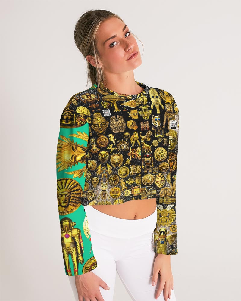 Hybrid Ancient Egypt Abstrak Women's All-Over Print Cropped Sweatshirt