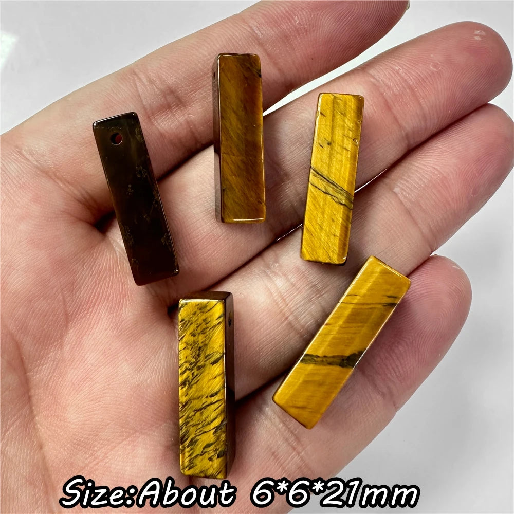 2Pcs/Lot 6X21MM Long Rectangle Top Drilled Stone Pendants Natural Tiger Eye Yoga Charms Pendant for Jewelry Making DIY Necklaces