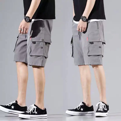 2024 Summer Men's Japanese Cargo Shorts Street Hip Hop Trend Sports Casual Outdoor Loose Drawstring Multi-pocket Straight Pants