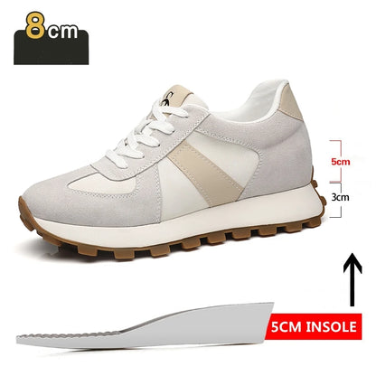 Elevator Casual Sneakers Man Cow Suede Leather Lace-Up Round Toe Platform Shoes 3/6/8cm Height Increase Shoes For Men Lift Sport