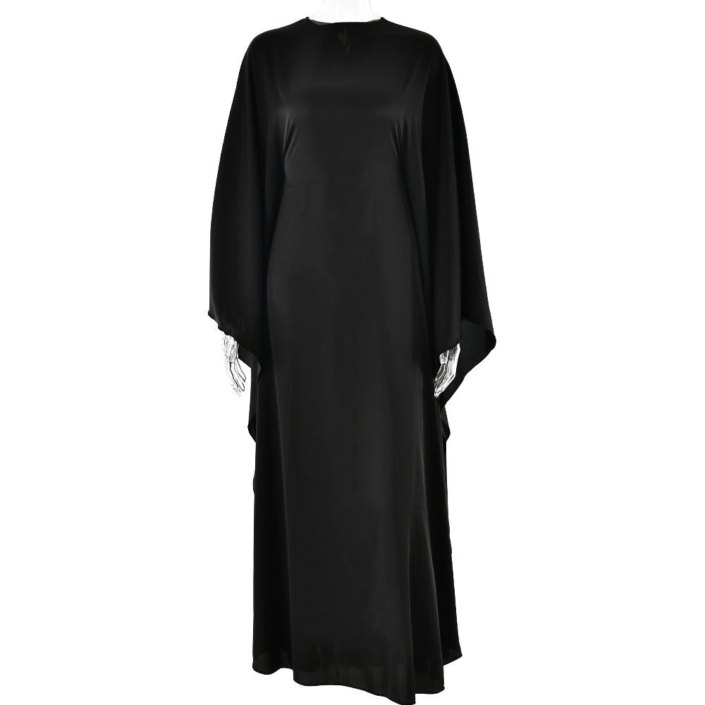 Dress, round neck, satin bat sleeve, loose fitting dress, sexy and fashionable long dress spring/summer