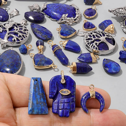 5PCS/lot Lapis Lazuli Stone Pendant Blue Moon Apple Oval Shape Gem Charms For Jewelry Making DIY Necklace Earrings DIY Handmade