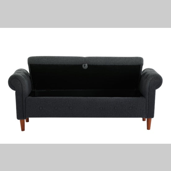 Grey Teddy Velvet Multifunctional Storage Rectangular Sofa Stool