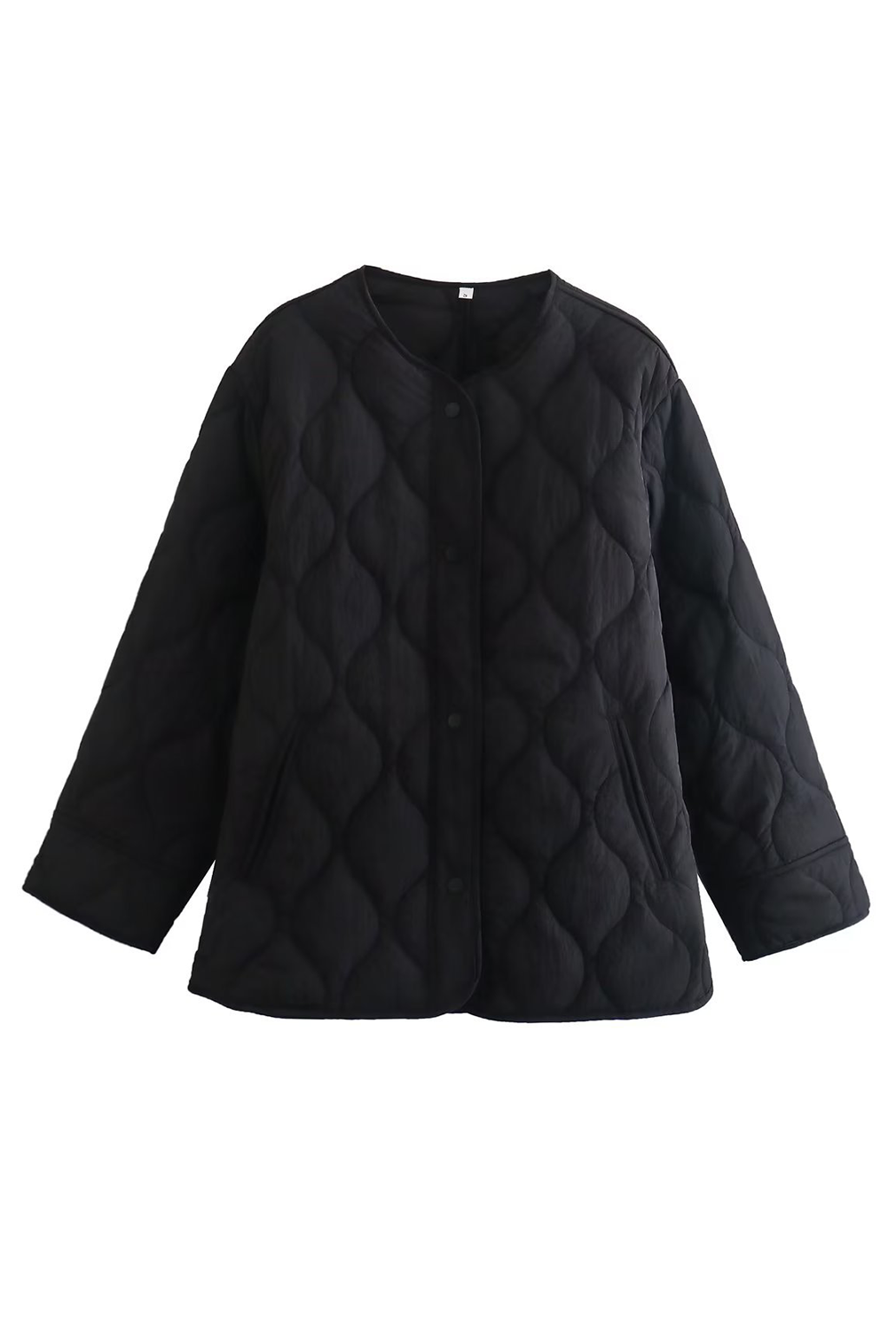 Black Quilted Side Pockets Snap Button Puffer Jacket