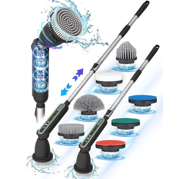 Electric Spin Scrubber, 2024 New Super Quiet Power Cleaning Brush For Bathroom Floor Tile With Long Handle, Cordless Shower Brush With 7 Replaceable Brush Heads, 120Mins Work Time, Dual Speeds