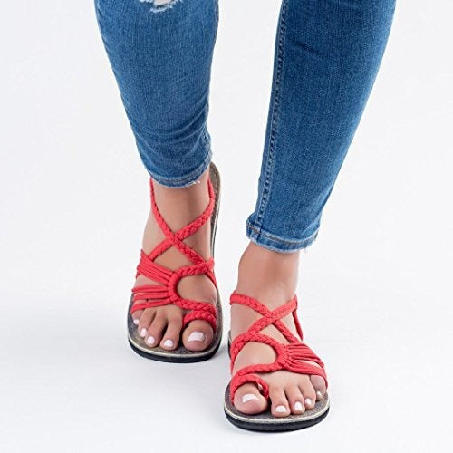 Woven sandals women's flat toe sandals