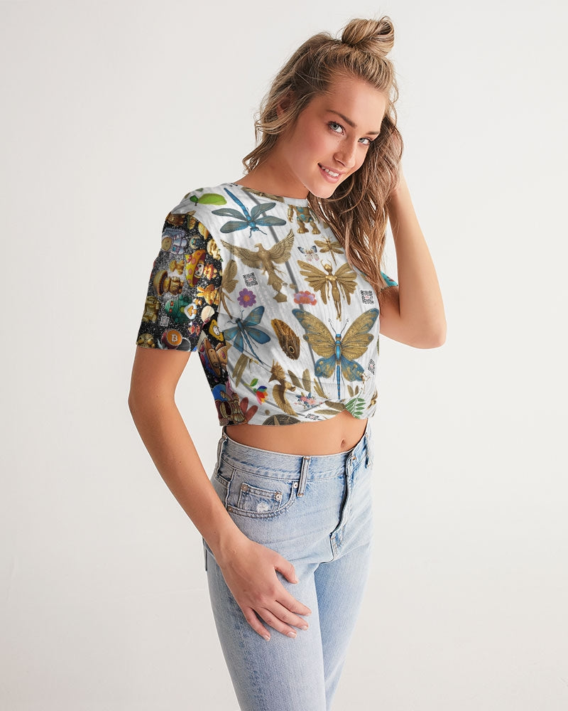 Abstrak dragonfly Women's All-Over Print Twist-Front Cropped Tee