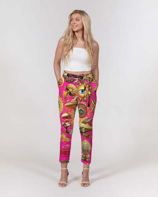 Eye and Face Abstrak Women's All-Over Print Belted Tapered Pants