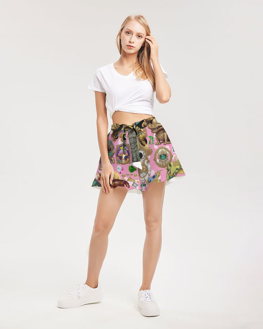 Alien Trendy Abstrak Collection Women's All-Over Print Ruffle Shorts