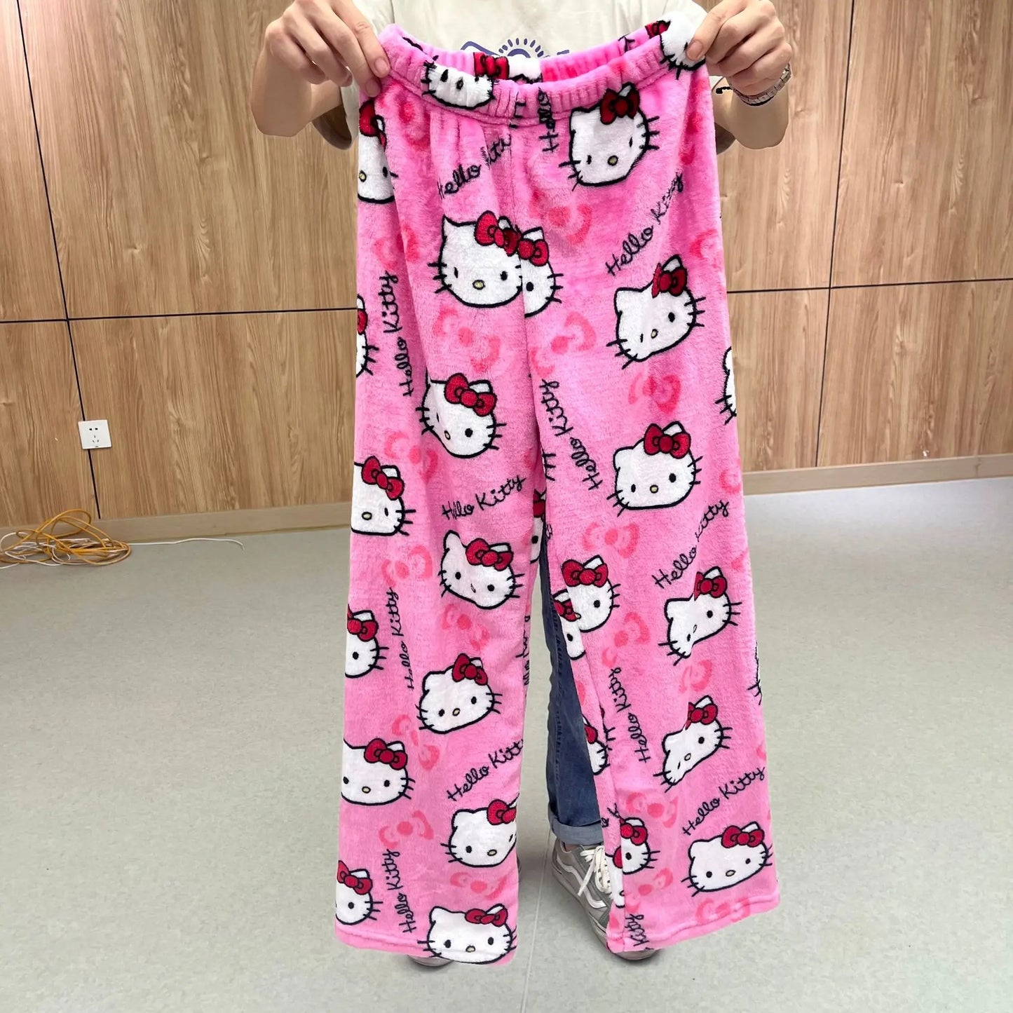 New Fashion Sanrio Hello Kitty Loose High Waist Pants Lovely Casual Thin Pajamas Trousers Women Wide Leg Pant Y2K Girl Gift