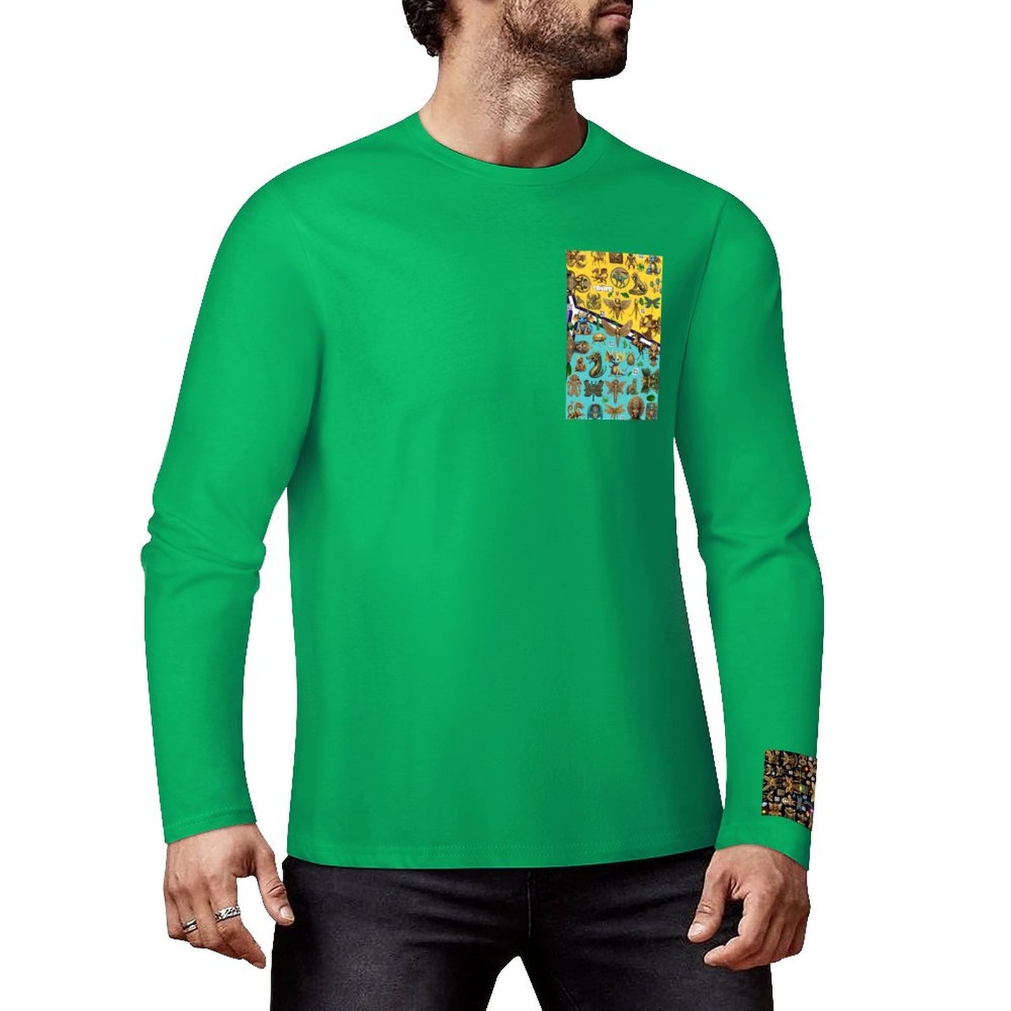 DTF 160gsm Cotton Men's Long Sleeve T-shirt (Front+Sleeve Printing)