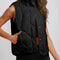 Black Quilted High Neck Button Up Pocket Vest Coat