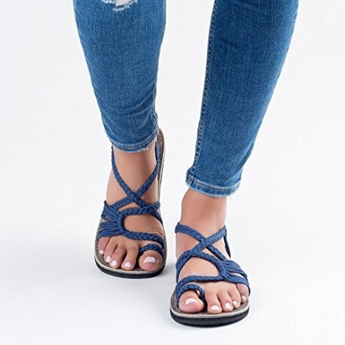 Woven sandals women's flat toe sandals