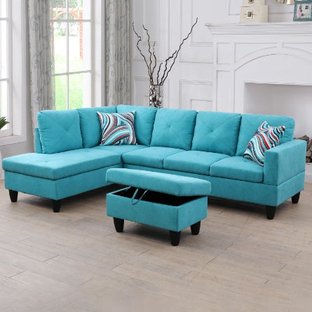 Light Blue Linen 3-Piece Living Room Sofa Set