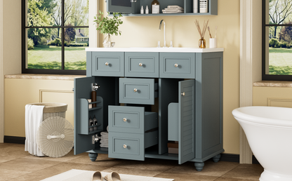 36 "bathroom makeup cabinet with resin sink combination and 2 drawers, with soft closing door, blue color