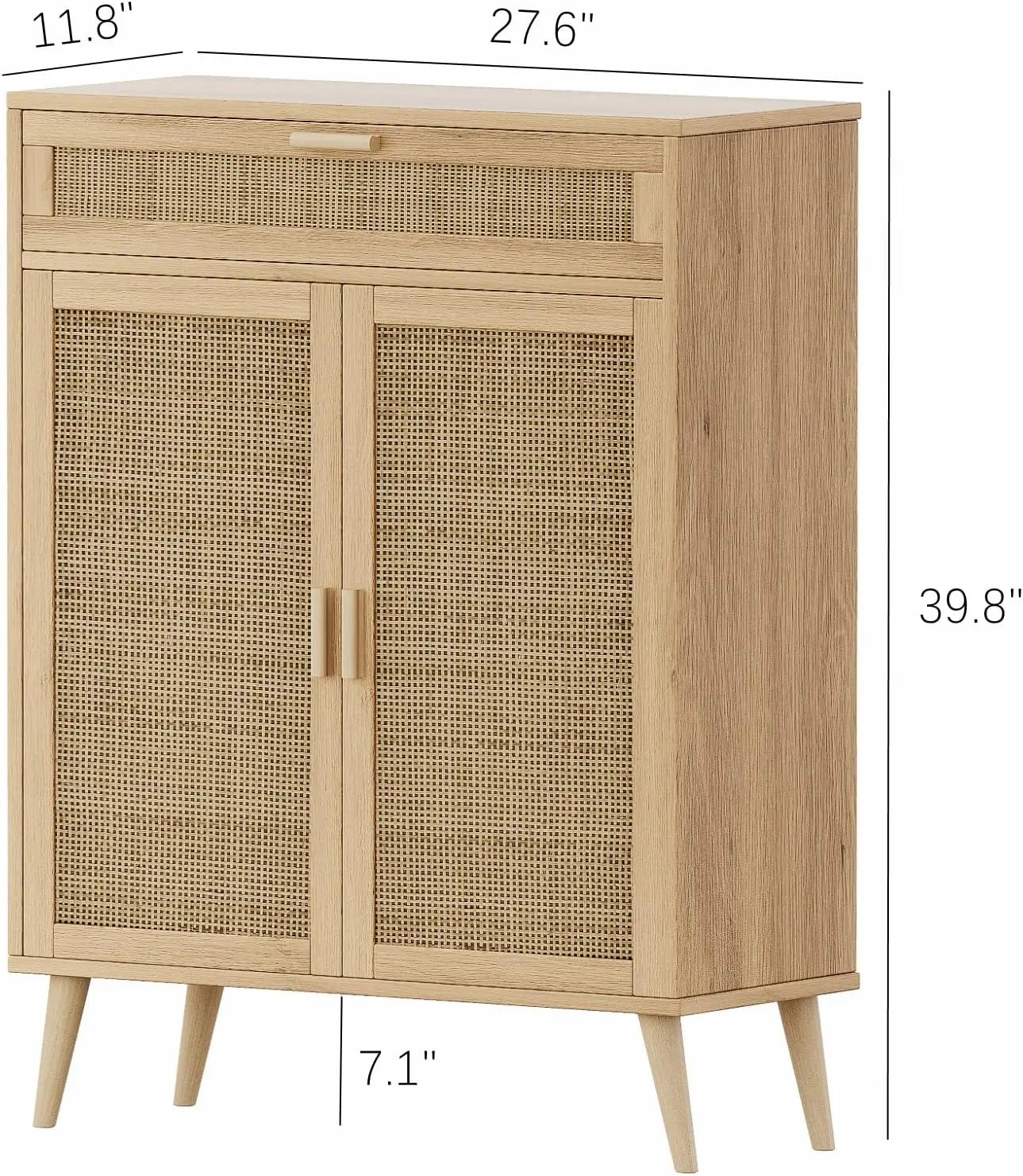 Accent Floor Storage Cabinet with Rattan Doors, Bathroom Cabinet with Large Drawer, Freestanding Storage Cabinet Organizer,