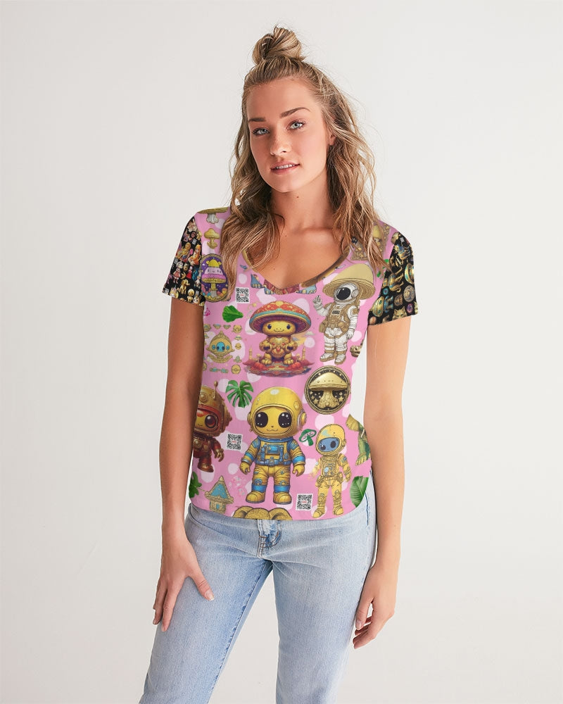 Alien Trendy Abstrak Collection Women's All-Over Print V-Neck Tee