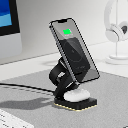 3 in 1 Wireless Charger Magnetic Foldable Charger For iphone charger power Adapter Charging Stand & Holder