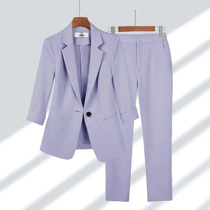 2023 Summer New Thin Jacket Blazer Casual Wide Leg Pants Two Piece Elegant Women's Pants Set Office Outfits Business Clothing