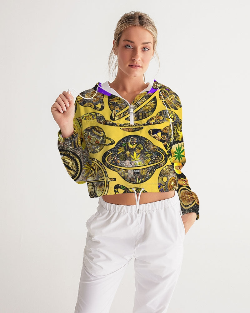 Ancient Abtsrak Women's All-Over Print Cropped Windbreaker