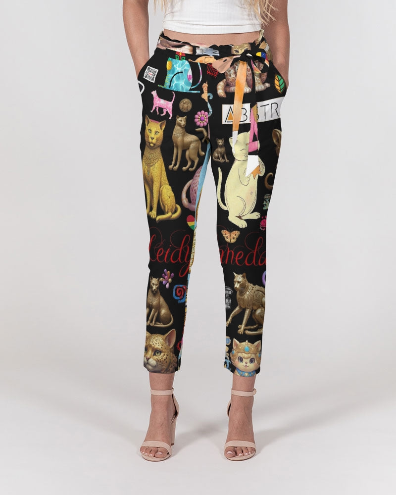 Leidy Abstrak Women's All-Over Print Belted Tapered Pants