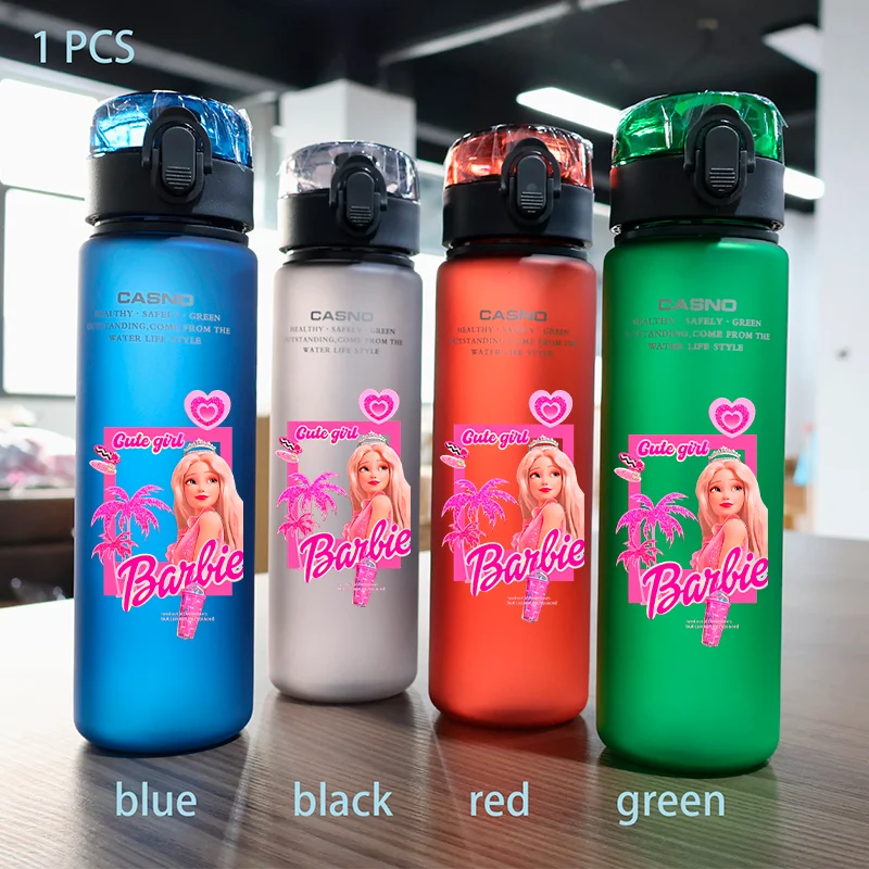 Barbie 560ML Large Capacity 4 Color Children Water Cup Portable Plastic Outdoor Sports Aldults Water Bottle Anime Customizable