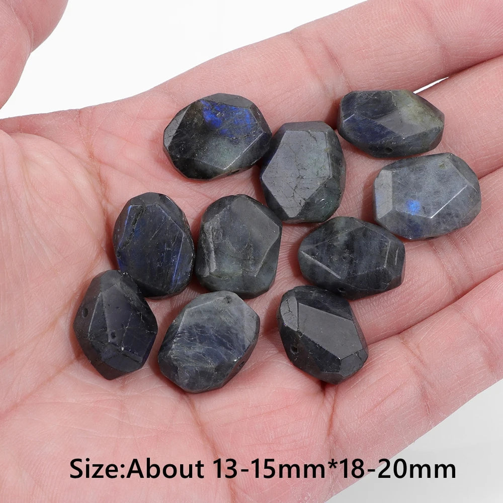 5Pcs/Lot Faceted Natural Irregular Stone Beads Tiger Eye Labradorite Rose Quartzs Charms Bead for Jewelry Making Accessories