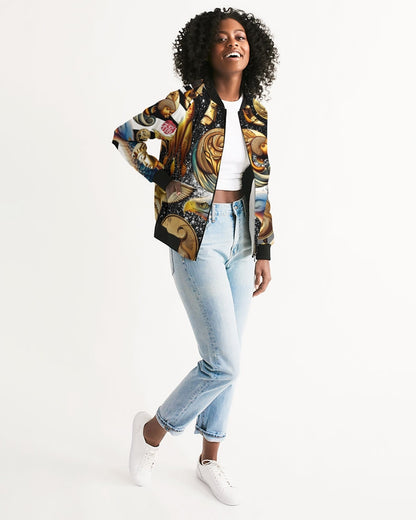 Trendy Abstrak Pattern Women's All-Over Print Bomber Jacket