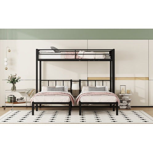 Twin Over Twin & Twin Bunk Beds For 3, Twin XL Over Twin Twin Bunk Bed Metal Triple Bunk Bed, Black