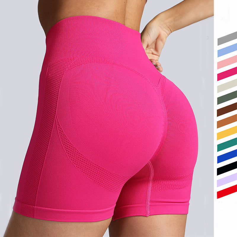 Seamless Yoga Shorts Women Solid Color High Waist Hip-lifting Fitness Pants Running Sweatpants