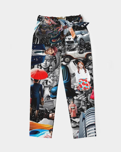 Trendy Abstrak Pattern Women's All-Over Print Belted Tapered Pants