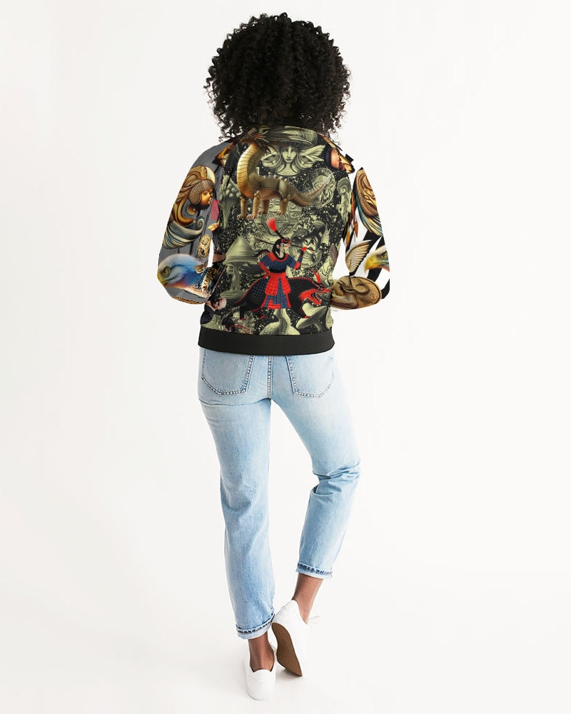 Trendy Abstrak Pattern Women's All-Over Print Bomber Jacket