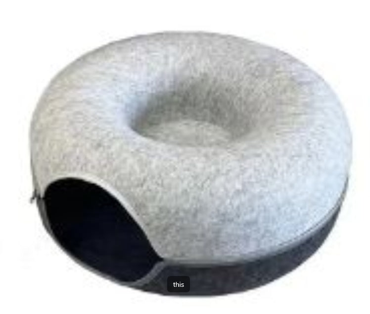 Four Seasons Available Cat Nest Round Woolen Felt Pet Dual-use Cat Nest Tunnel Interactive Training Toy Grey Felt Cat Nest