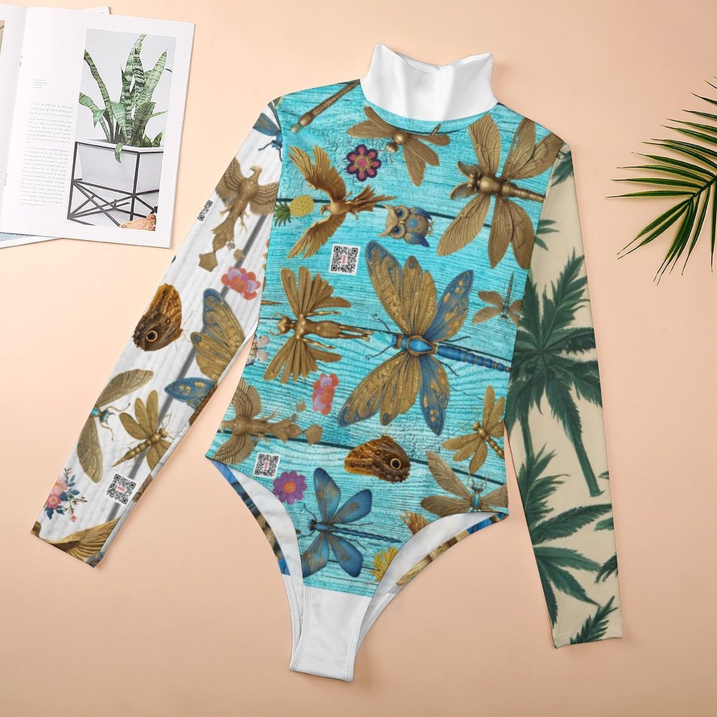 High-collar Long-sleeve Bodysuit NZ056 (All-Over Printing)