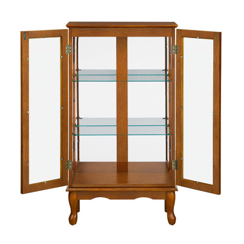 Curio Cabinet Lighted Curio Diapaly Cabinet With Adjustable Shelves And Mirrored Back Panel, Tempered Glass Doors