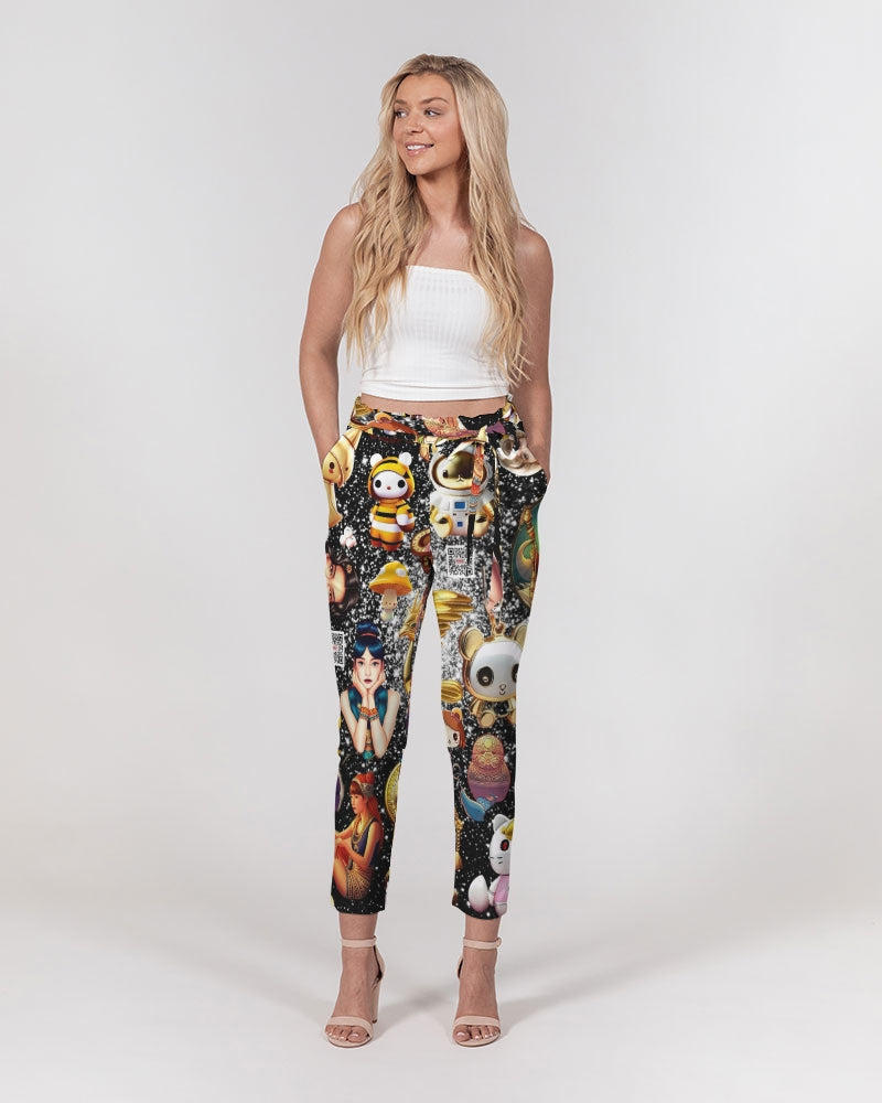 Womens Abstrak Women's All-Over Print Belted Tapered Pants