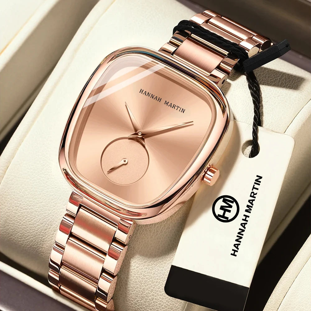 2023 New Women's Quartz Wristwatch 34mm Wine Barrel Rose Gold Black Stopwatch Fashionable Minimalist Style Oval Women's Watches