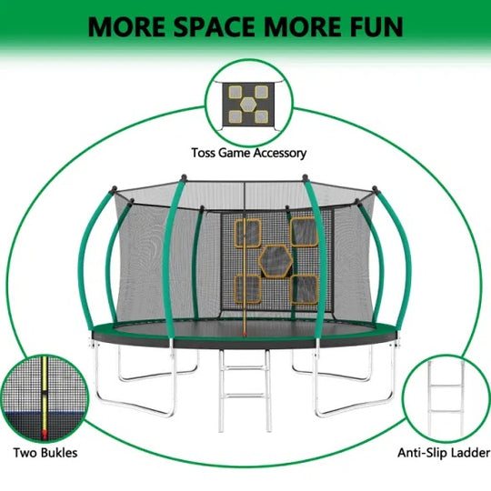 14FT Trampoline With Enclosure - Recreational Trampolines With Ladder, ASTM Approval Outdoor Trampoline For Kids