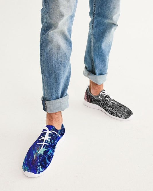 Blue Galaxy Abstract Design Men's Lace Up Flyknit Shoe