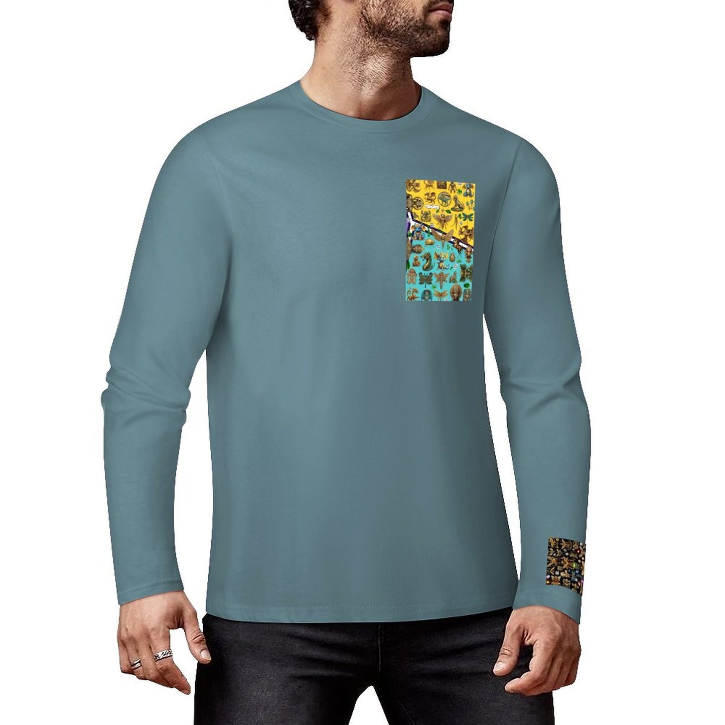 DTF 160gsm Cotton Men's Long Sleeve T-shirt (Front+Sleeve Printing)