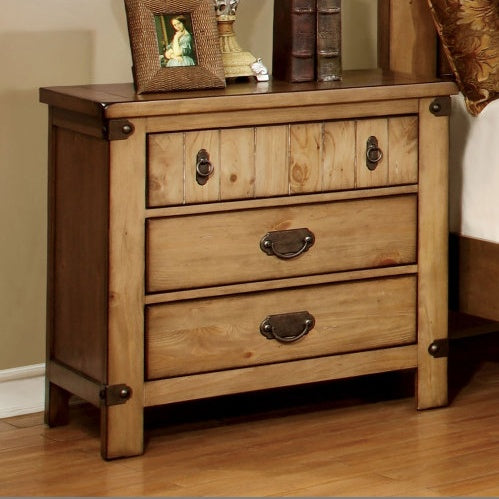 Cottage Style Weathered Elm 1pc Nightstand Ball Bearing Metal Glide USB Charger Power Outlet In Night Stand Top Drawer Bedroom Bedside Table