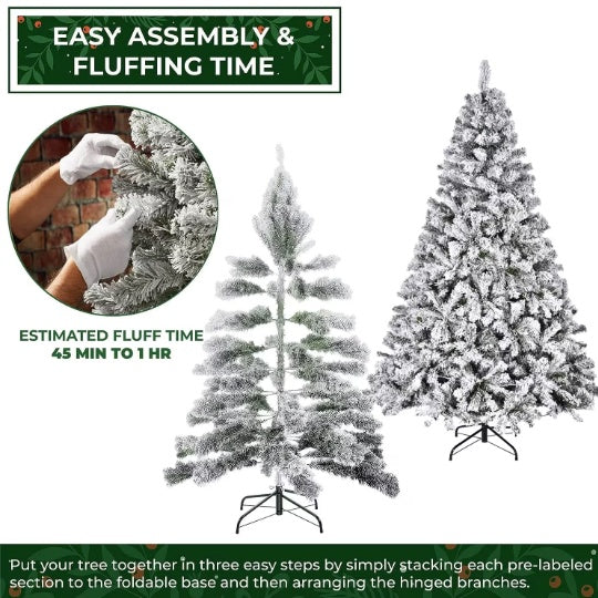 6ft Pre-Lit Artificial Christmas Tree Snow Flocked Xmas Tree W  Remote-Controlled 250 Multi-Color Lights Decor