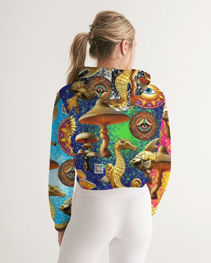 Eye and Face Abstrak Women's All-Over Print Cropped Hoodie