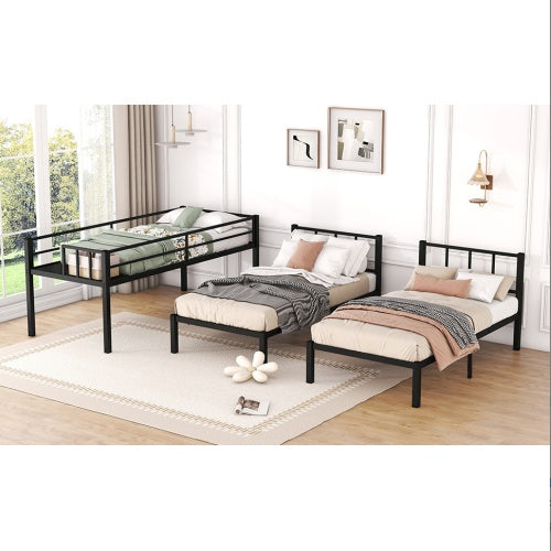 Twin Over Twin Twin Bunk Beds For 3, Twin XL Over Twin Twin Bunk Bed Metal Triple Bunk Bed, Black