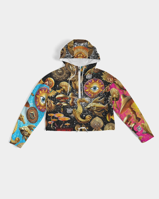 Eye and Face Abstrak Women's All-Over Print Cropped Windbreaker