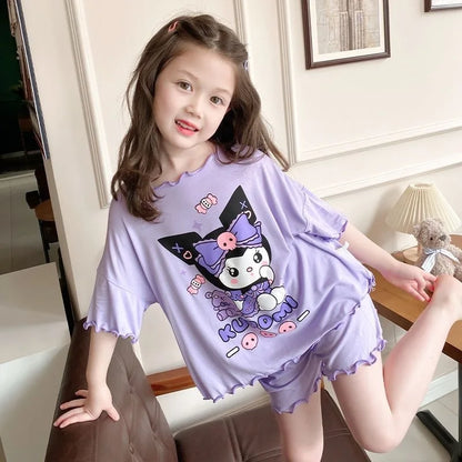 Anime Sanrio Cinnamoroll Kuromi Child Pajama Summer Thin My Melody Cartoon Girl Short Sleeves Shorts Comfortable Loungewear Set