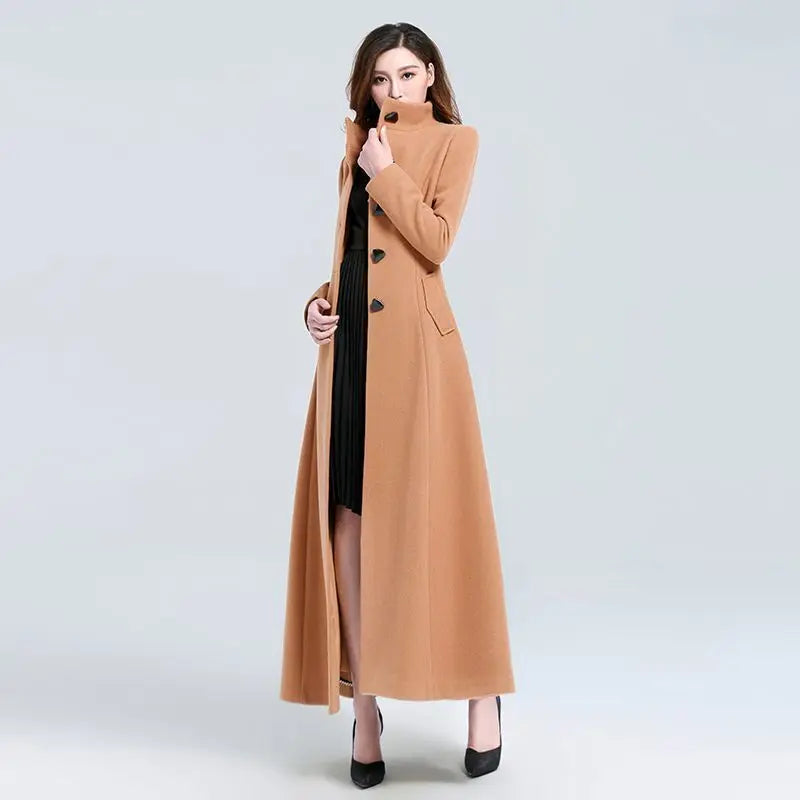 Women Woolen Coat 2024 Winter New Elegant Wool Jacket Slim Long Woolen Trench Coat Thick Warm Tops Lady Vintage Dress Overcoat