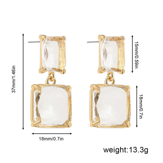 2023 Summer Candy Color Transparent Crystal Square Drop Earrings Women Multicolour CZ Long Ear Ring Wedding Jewelry Accessories