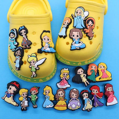 1-22Pcs Snow White Tinker Bell Shoe Charms Princess Button Decorations DIY Disney Girls Favorite Birthday Gifts