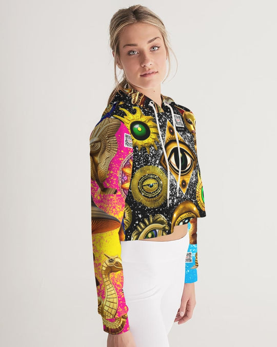 Eye and Face Abstrak Women's All-Over Print Cropped Hoodie